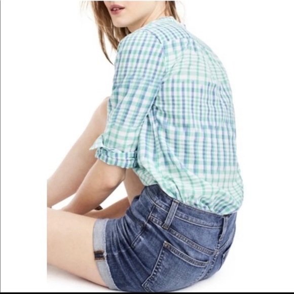 J Crew's Gingham Ikat Popover Shirt Size 2 (NWT) - Picture 2 of 7